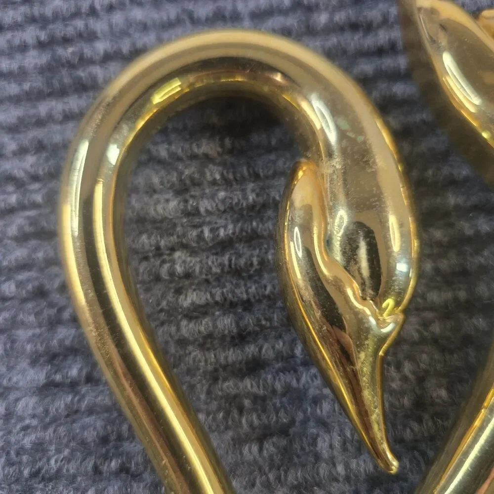 Set of 2 Glass and Brass Swan Figurines Vintage Decoration